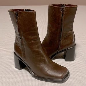 Gianni Bini Brown Leather Square Toe Boots